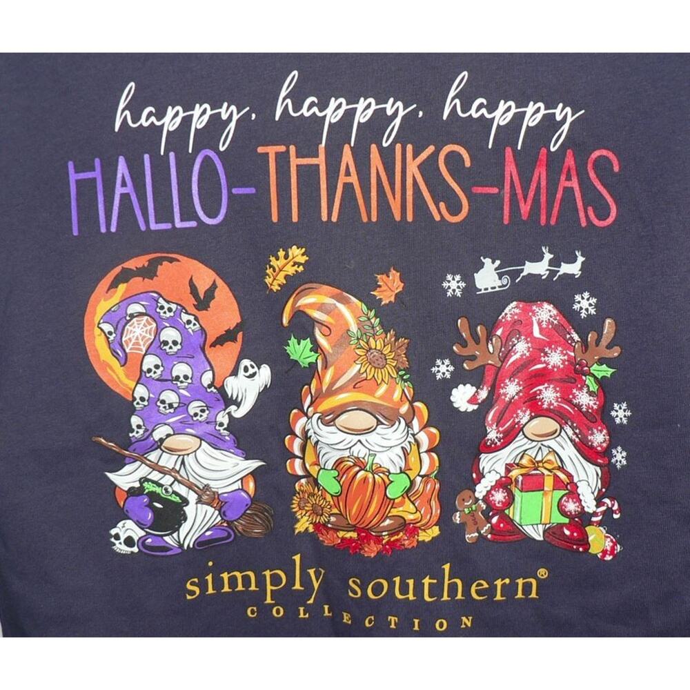 Simply Southern Kids Happy Everything Gnomes Long Sleeve Crew TShirt Navy SM $26